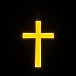 An inverted cross glowing vibrantly in yellow against a deep black background