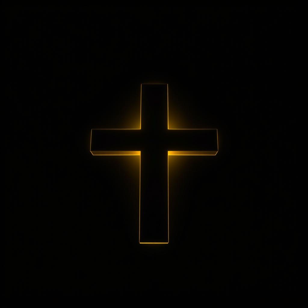 An inverted cross glowing vibrantly in yellow against a deep black background