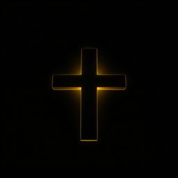 An inverted cross glowing vibrantly in yellow against a deep black background