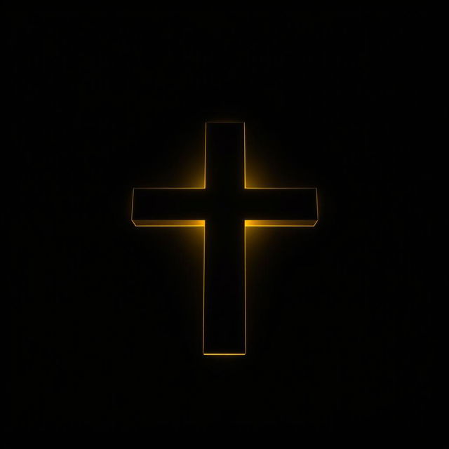 An inverted cross glowing vibrantly in yellow against a deep black background
