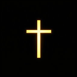 An inverted cross glowing vibrantly in yellow against a deep black background