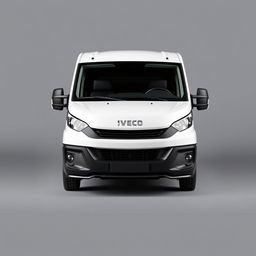 A sleek white Iveco Daily positioned against a smooth gray background, accentuating the van's modern and stylish design