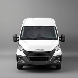 A sleek white Iveco Daily positioned against a smooth gray background, accentuating the van's modern and stylish design