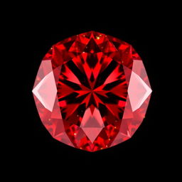 A captivating red diamond with golden sparkles, viewed from above