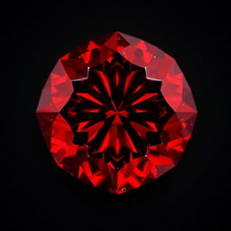 A captivating red diamond with golden sparkles, viewed from above