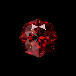 A captivating red diamond with golden sparkles, viewed from above