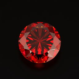 A stunning red diamond with golden sparkles, beautifully viewed from above