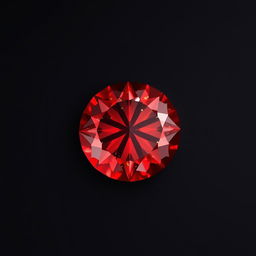 A stunning red diamond with golden sparkles, beautifully viewed from above