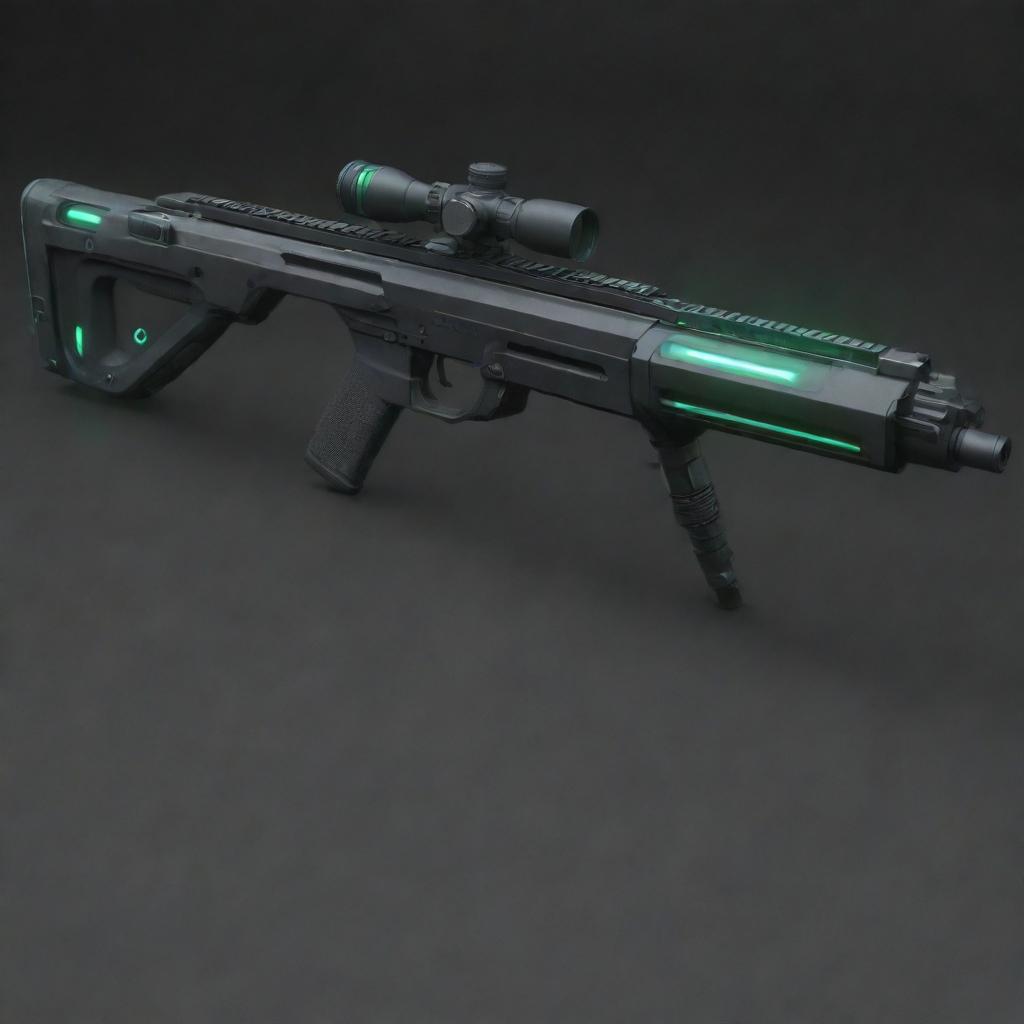 An advanced, stylish sci-fi rifle with luminous details and cutting-edge design