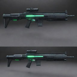 An advanced, stylish sci-fi rifle with luminous details and cutting-edge design