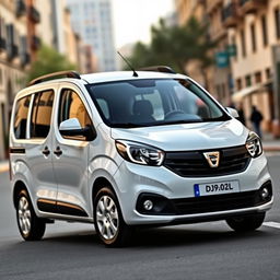 A white Dacia Dokker parked in an urban environment, showcasing its compact yet spacious design