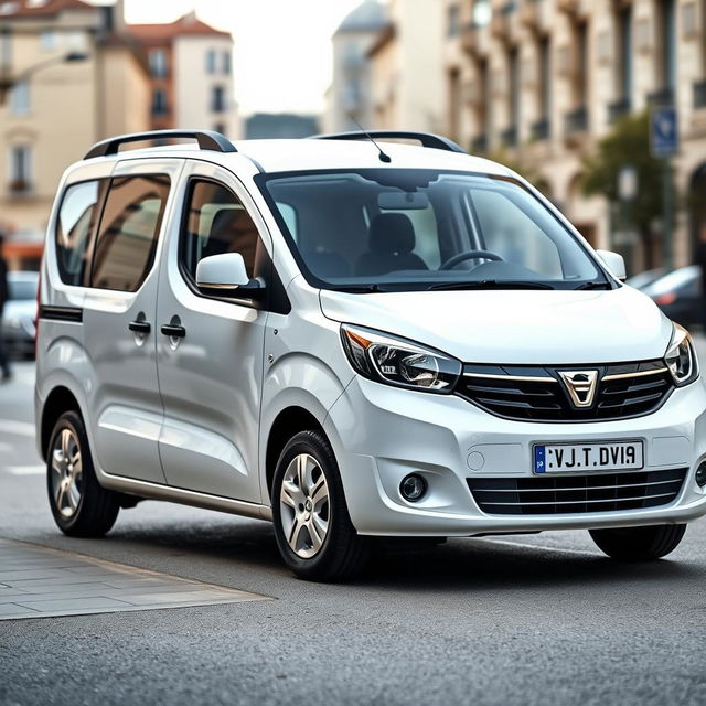 A white Dacia Dokker parked in an urban environment, showcasing its compact yet spacious design