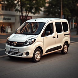 A white Dacia Dokker parked in an urban environment, showcasing its compact yet spacious design