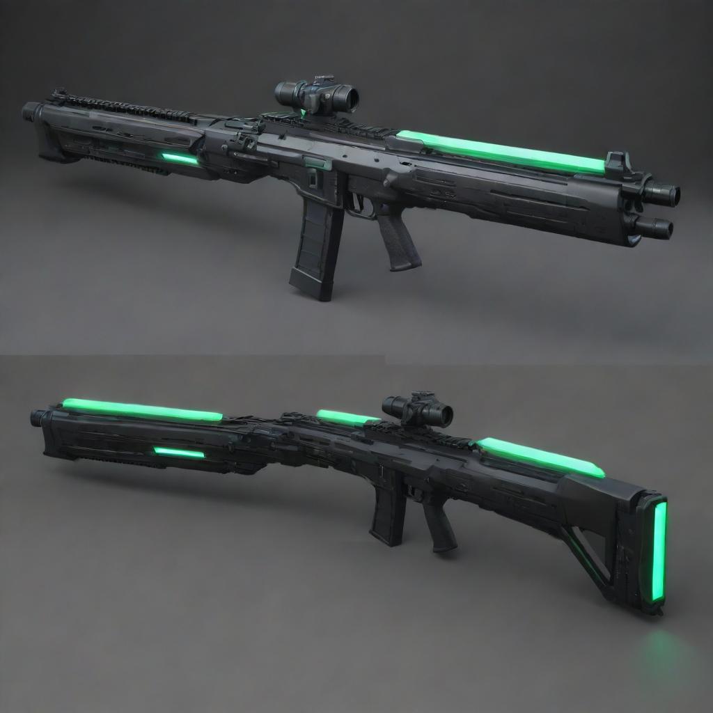 An advanced, stylish sci-fi rifle with luminous details and cutting-edge design