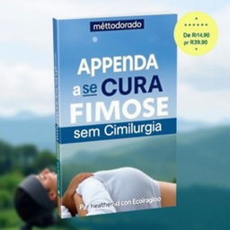 Create a book cover in Portuguese with the following details: Title: 'Método Aprenda a se Curar da Fimose sem Cirurgia' and Subtitle: 'De R$147,90 por R$39,90'