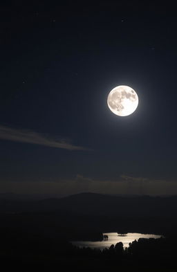 A breathtaking view of the moon shining brightly in a starry night sky, its surface featuring detailed craters and maria, reflecting soft silver light