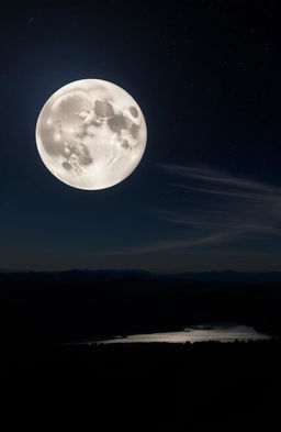 A breathtaking view of the moon shining brightly in a starry night sky, its surface featuring detailed craters and maria, reflecting soft silver light