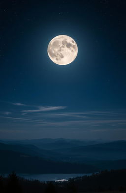 A breathtaking view of the moon shining brightly in a starry night sky, its surface featuring detailed craters and maria, reflecting soft silver light