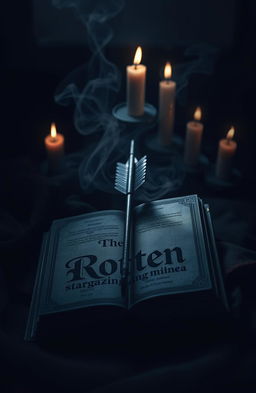 A dark and eerie scene featuring a book titled 'The Rotten' with the author name 'stargazingminaa' prominently displayed on the cover