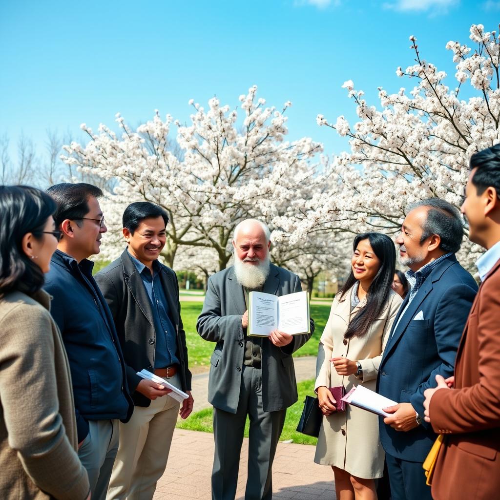 A diverse group of people engaged in a lively discussion about the teachings of Confucius