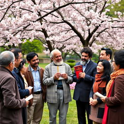 A diverse group of people engaged in a lively discussion about the teachings of Confucius