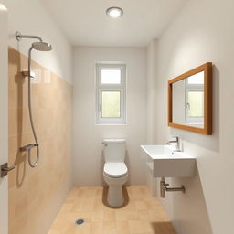 A classic bathroom design featuring all-white walls, dimensions of 2 meters wide by 6 meters long