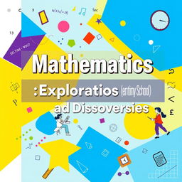 A vibrant and engaging math textbook cover designed for a secondary school audience, featuring dynamic geometric shapes, colorful formulas, and illustrations of students engaged in mathematical discussions