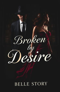 A dramatic and moody book cover featuring a mysterious man in a sharp suit and an elegant woman in a stunning, flowing dress