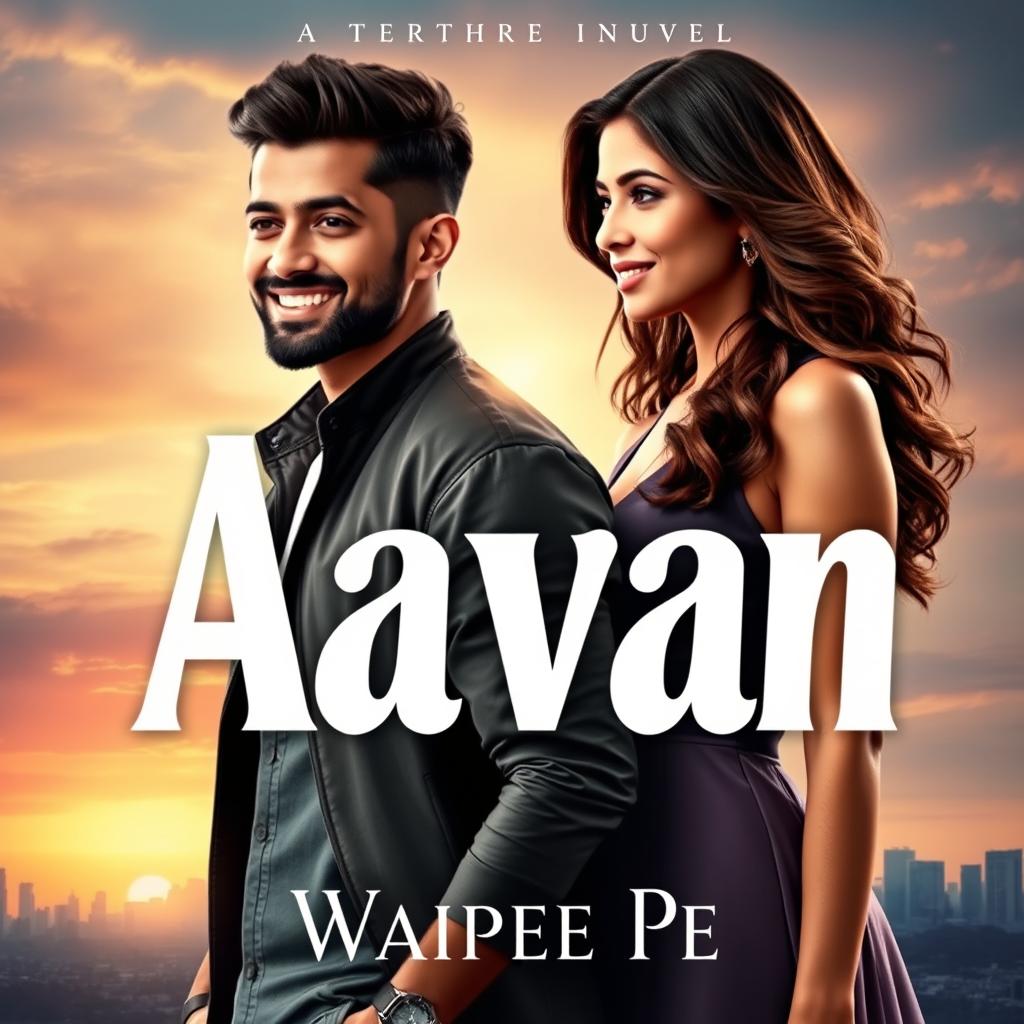 A captivating novel cover for 'Aavan' by Waipee Pe, featuring a charismatic 23-year-old man with short, stylish hair and a warm smile, wearing a trendy yet casual outfit