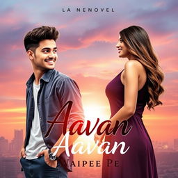 An eye-catching cover design for the novel 'Aavan' by Waipee Pe, prominently featuring a 23-year-old man with a confident smile and short, trendy hair, dressed in a modern casual outfit