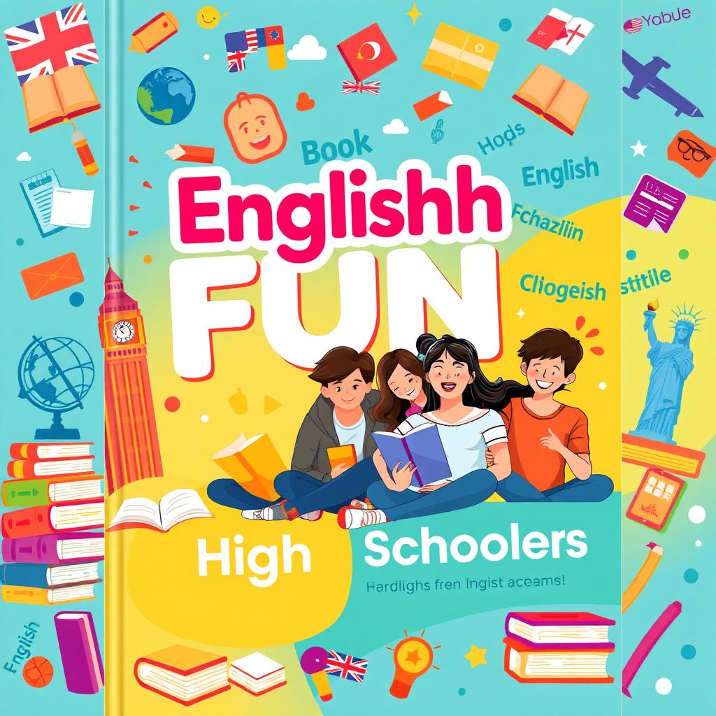 A vibrant and engaging cover design for a high school English textbook aimed at students