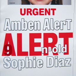 A close-up of a poster displaying an Amber Alert for a missing 9-year-old Hispanic girl named Sophie Diaz