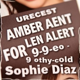 A close-up of a poster displaying an Amber Alert for a missing 9-year-old Hispanic girl named Sophie Diaz