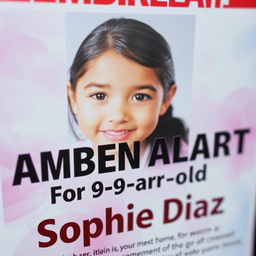A close-up of an eye-catching poster featuring a young Hispanic girl named Sophie Diaz, who is 9 years old
