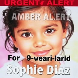 A close-up of an eye-catching poster featuring a young Hispanic girl named Sophie Diaz, who is 9 years old