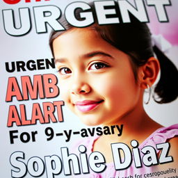 A close-up of an eye-catching poster featuring a young Hispanic girl named Sophie Diaz, who is 9 years old