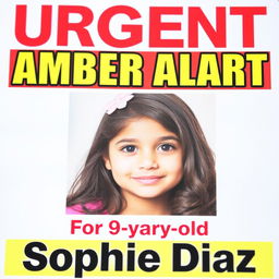 A close-up of an eye-catching poster featuring a young Hispanic girl named Sophie Diaz, who is 9 years old