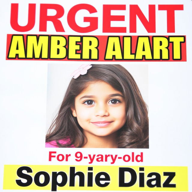 A close-up of an eye-catching poster featuring a young Hispanic girl named Sophie Diaz, who is 9 years old