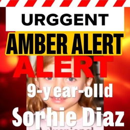 A visually striking poster featuring the correctly spelled text 'Urgent Amber Alert For 9-year-old Sophie Diaz'