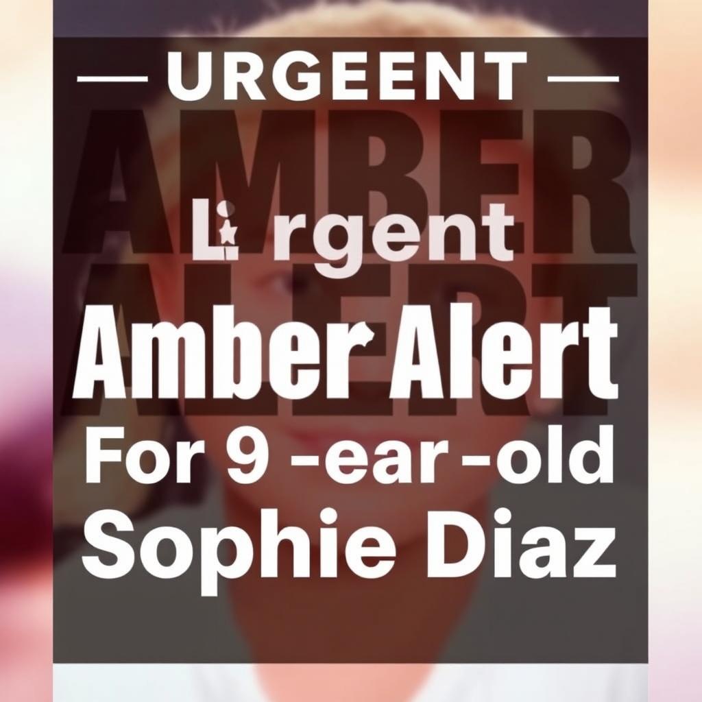 A visually striking poster featuring the correctly spelled text 'Urgent Amber Alert For 9-year-old Sophie Diaz'