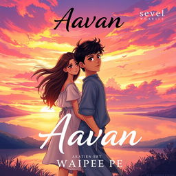 A captivating novel cover for 'Aavan' by Waipee Pe, featuring two characters, Aavan and Maya