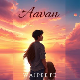 A stunning novel cover for 'Aavan' by Waipee Pe, featuring the characters Aavan and Maya