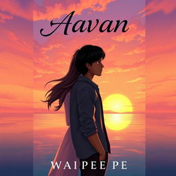 A stunning novel cover for 'Aavan' by Waipee Pe, featuring the characters Aavan and Maya