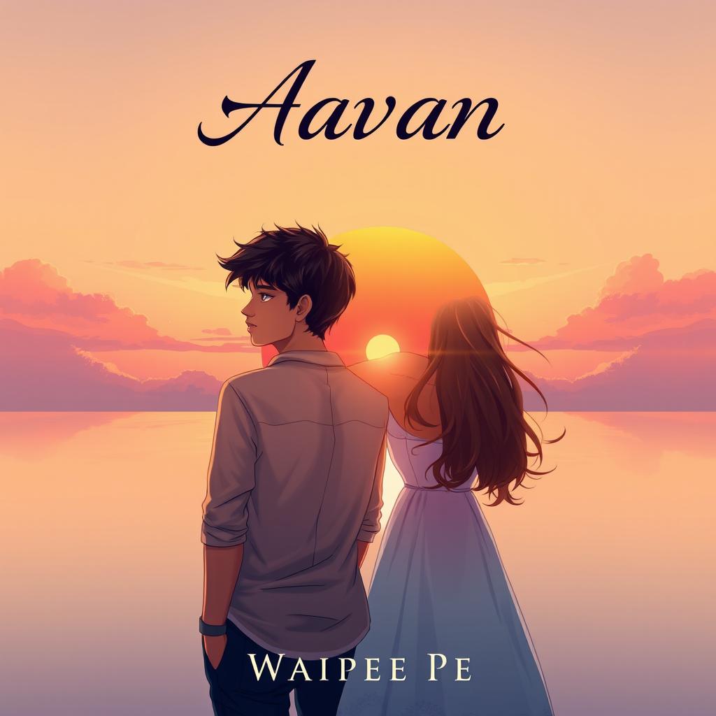 A stunning novel cover for 'Aavan' by Waipee Pe, featuring the characters Aavan and Maya