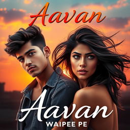 A stunning cover design for the novel 'Aavan' by Waipee Pe, featuring a young man aged 23 with an adventurous spirit, sporting a trendy hairstyle and dressed in casual chic clothing