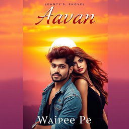 A stunning cover design for the novel 'Aavan' by Waipee Pe, featuring a young man aged 23 with an adventurous spirit, sporting a trendy hairstyle and dressed in casual chic clothing