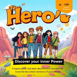 The front cover of a didactic programming book titled 'The Hero's Journey: Discover Your Inner Power' for 4t CSE English students