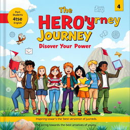 The front cover of a didactic programming book titled 'The Hero's Journey: Discover Your Inner Power' for 4t CSE English students