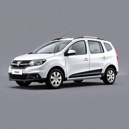 A striking Dacia Dokker vehicle in a pristine white finish, prominently positioned against a smooth grey background