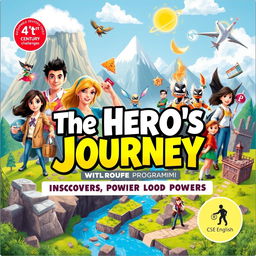 The front cover of a didactic programming book titled 'The Hero's Journey: Discover Your Inner Power' for 4t CSE English students